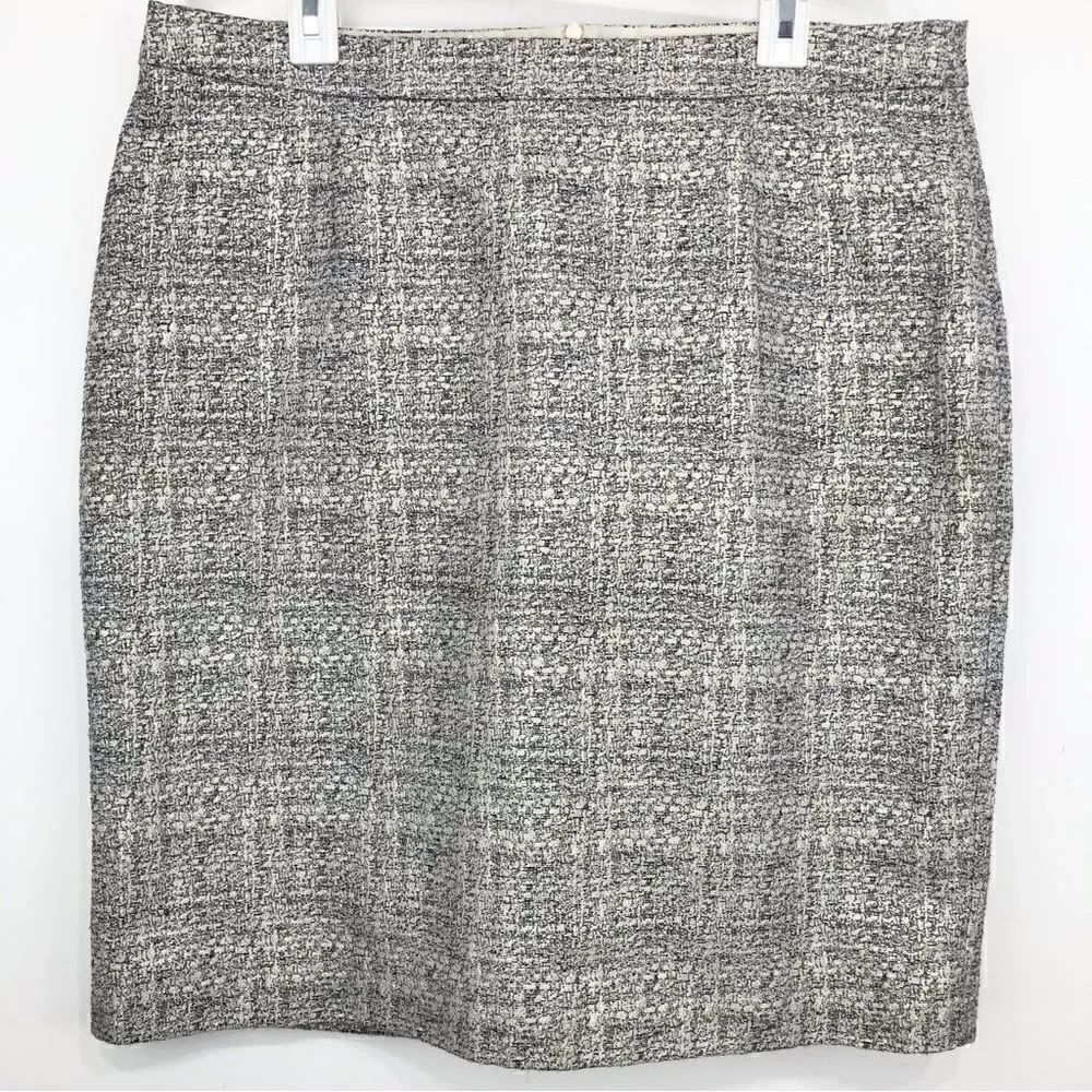 Boden Silver Metallic Black Cream Tweed Jacquard ShimmerโPencilโMiniโSkirt